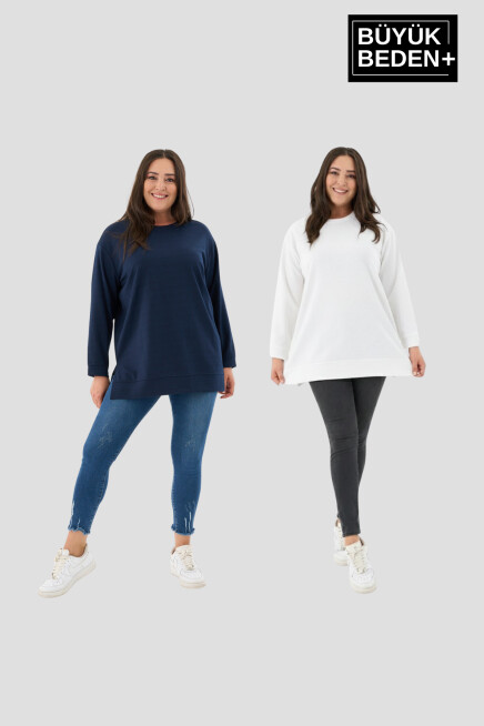 Kadın  Büyük Beden 2li Set ince Sweatshırt Tunik SPR26BTK990+2