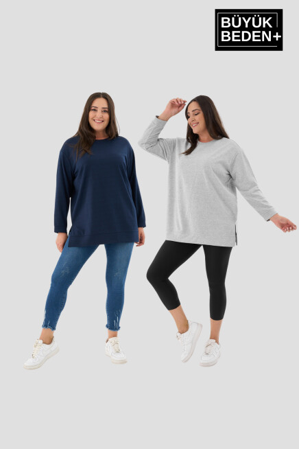 Kadın  Büyük Beden 2li Set ince Sweatshırt Tunik SPR26BTK990+2