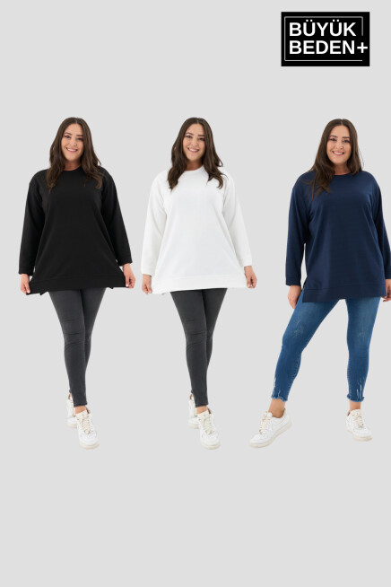 Kadın  Büyük Beden 3lü Set ince Sweatshırt Tunik SPR26BTK990+3