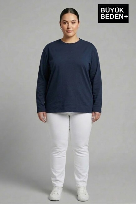 Kadın Büyük Beden 3lü Set Uzun Kollu 2 İplik Bisiklet Yaka Tişört SPR26BEA942+2