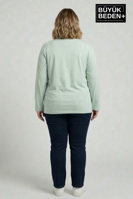 Kadın Büyük Beden Air Baskılı 2 İplik Bisiklet Yaka Tişört SPR26BTS942-1