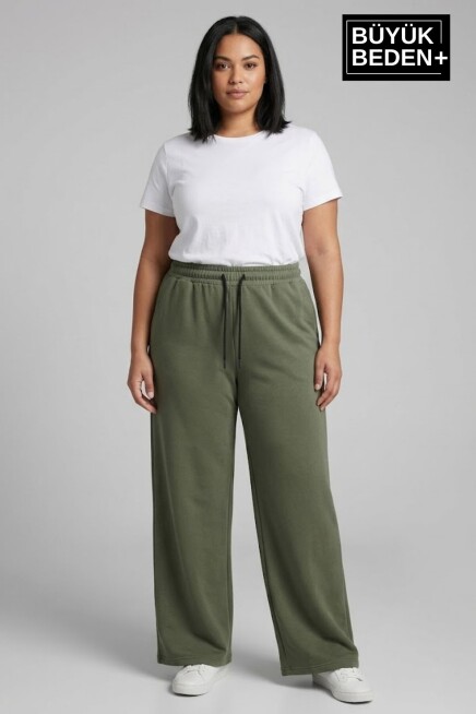 Kadın Büyük Beden Bol Paça  Yüksek Bel Lastikli Salaş Eşofman Altı SPR26BEA988