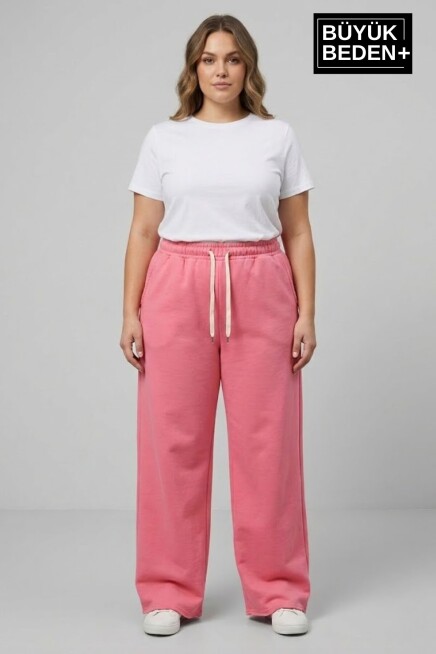 Kadın Büyük Beden Bol Paça  Yüksek Bel Lastikli Salaş Eşofman Altı SPR26BEA988