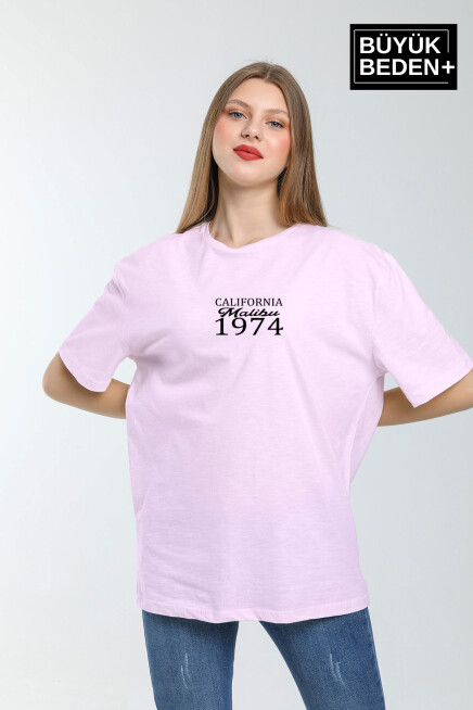 Kadın Büyük Beden California 1974 Baskılı  3xl-6xl Bisiklet Yaka Tshırt SPR25BTSK510-7
