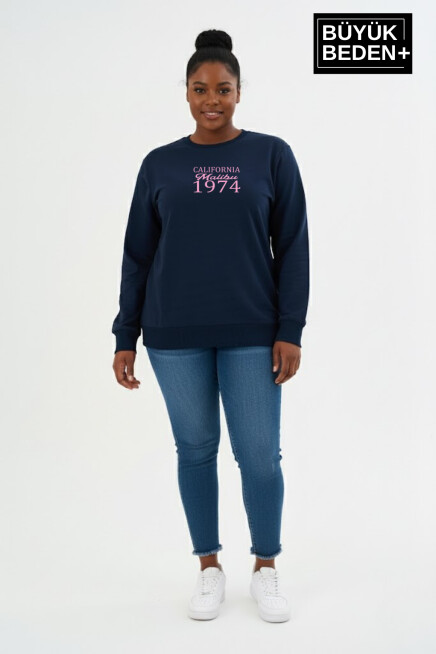 Kadın Büyük Beden California 1974 Baskılı Bisilet Yaka Sweatshirt SPR26BSWK956-2