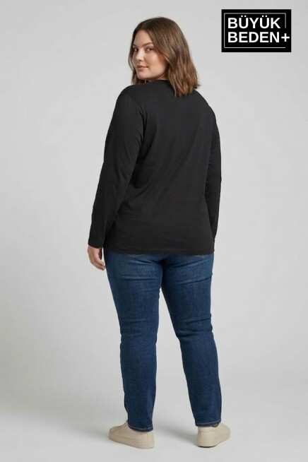 Kadın Büyük Beden El Yazılı Brooklyn Baskılı 2 İplik Bisiklet Yaka Tişört SPR26BTSK942-6