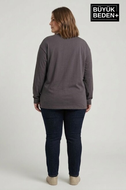 Kadın Büyük Beden El Yazılı Brooklyn Baskılı 2 İplik Bisiklet Yaka Tişört SPR26BTSK942-6