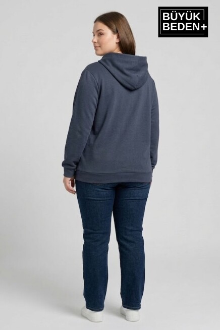 Kadın Büyük Beden Fermuarlı Kapüşonlu ince Sweatshirt Hırka - Rahat Kalıp SPR26BHR960