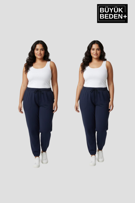 Kadın Büyük Beden İkili Jogger Paça Lastikli İnce Eşofman Altı Seti  SPR26BEA951+2