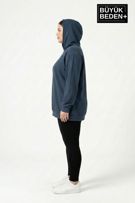 Kadın Büyük Beden İnce Kapşonlu Kollar Ve Etek Ribanalı ince Swatshırt SPR26BSWK957