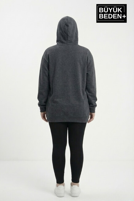 Kadın Büyük Beden Kapşonlu M Baskılı ince Swatshırt SPR26BSWK957-13