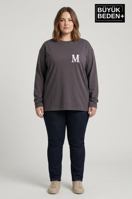 Kadın Büyük Beden M Baskılı 2 İplik Bisiklet Yaka Tişört SPR26BTSK942-13