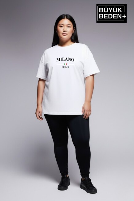 Kadın Büyük Beden Milano İtalia Baskılı 3xl-6xl Bisiklet Yaka Tshırt SPR25BTSK510-09