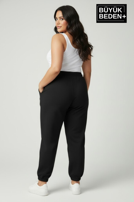 Kadın Büyük Beden New York Paça Lastikli Rahat Kesim Jogger İnce Eşofman Altı SPR26BEAK951-5