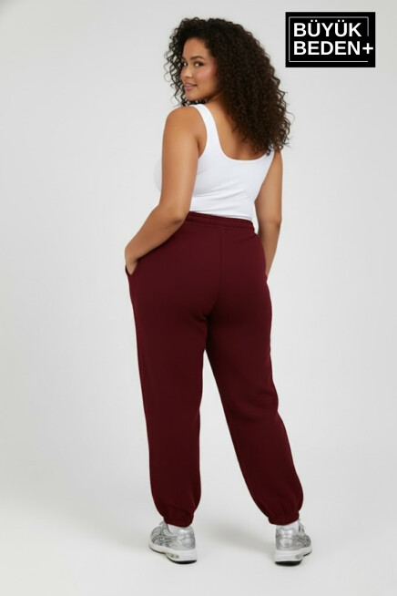 Kadın Büyük Beden New York Paça Lastikli Rahat Kesim Jogger İnce Eşofman Altı SPR26BEAK951-5