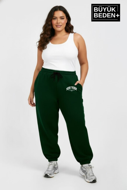 Kadın Büyük Beden New York Paça Lastikli Rahat Kesim Jogger İnce Eşofman Altı SPR26BEAK951-5