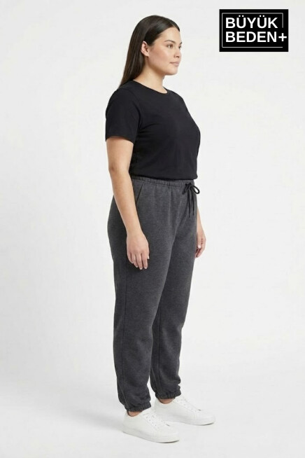 Kadın Büyük Beden Paça Lastikli İki İplik Rahat Kalıp ince Eşofman Altı SPR26BEAK951