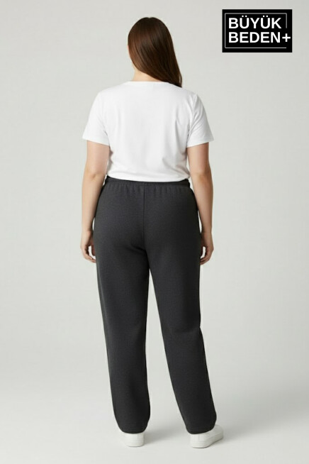 Kadın Büyük Beden Rahat Kesim Paça Reçme AR Baskılı İnce Eşofman Altı SPR26EAK952-1