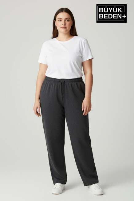 Kadın Büyük Beden Rahat Kesim Paça Reçme AR Baskılı İnce Eşofman Altı SPR26EAK952-1