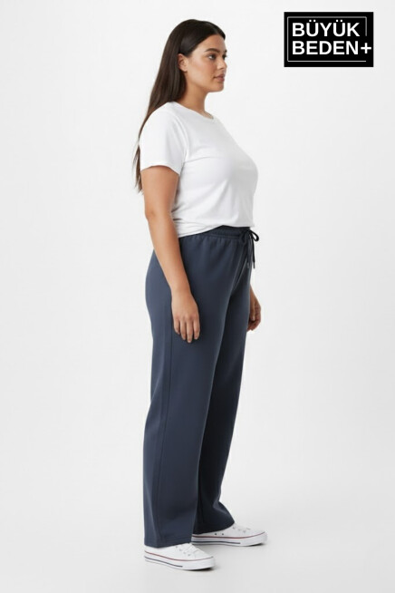 Kadın Büyük Beden Rahat Kesim Paça Reçme AR Baskılı İnce Eşofman Altı SPR26EAK952-1