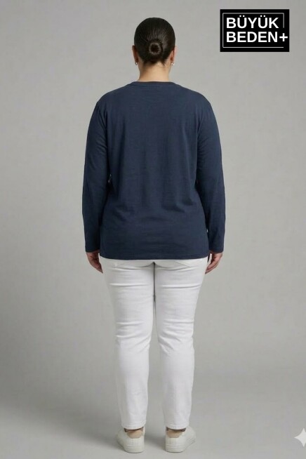 Kadın Büyük Beden Uzun Kollu 2 İplik Bisiklet Yaka Tişört SPR25BTSK942