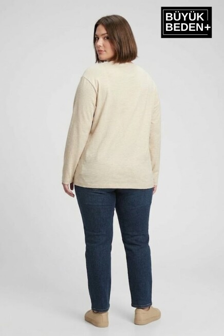 Kadın Büyük Beden Uzun Kollu 2 İplik Bisiklet Yaka Tişört SPR25BTSK942