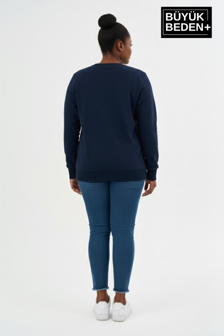 Kadın Büyük Beden Yelken Baskılı Bisiklet Yaka Sweatshirt SPR26BSWK956-11