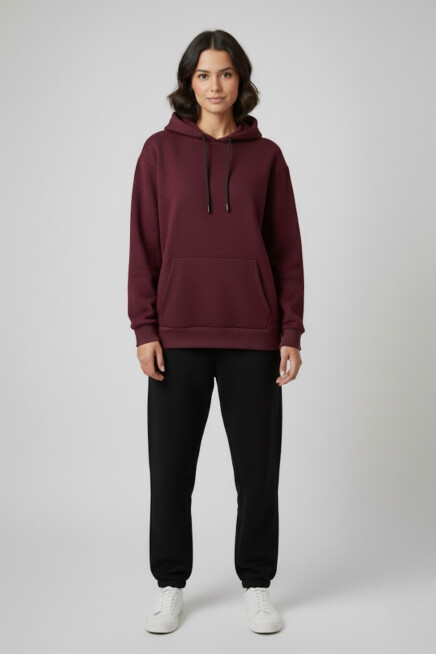 Kadın Kapşonlu Rahat Kalıp İçi Polarlı 3 iplik SweatShırt spr24swk55