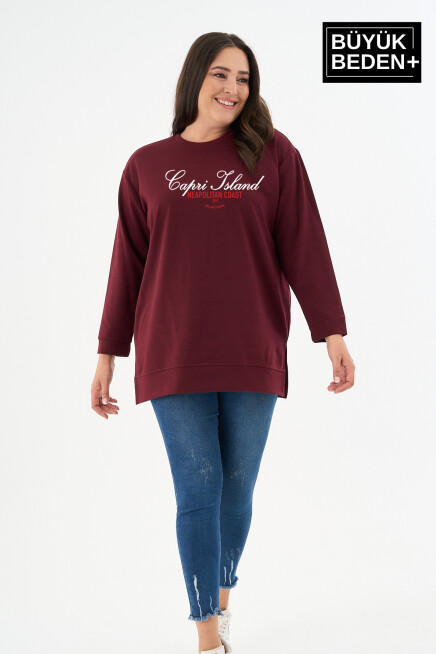 Kadın Tunik Büyük Beden Capri Island Baskılı ince Sweatshırt SPR26BTK990-1