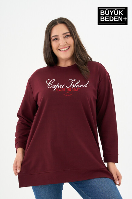 Kadın Tunik Büyük Beden Capri Island Baskılı ince Sweatshırt SPR26BTK990-1