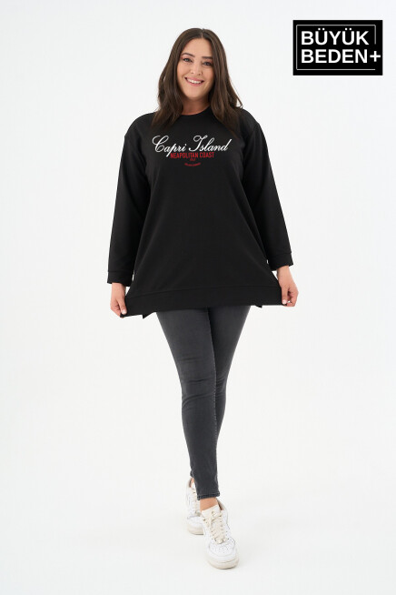 Kadın Tunik Büyük Beden Capri Island Baskılı ince Sweatshırt SPR26BTK990-1