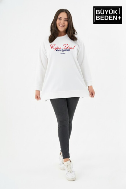 Kadın Tunik Büyük Beden Capri Island Baskılı ince Sweatshırt SPR26BTK990-1