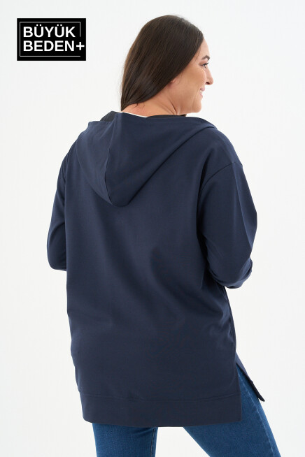 Kadın Tunik Büyük Beden M Baskılı Fermuarlı Kapşonlu Sweat Hırka SPR26BTK955-4