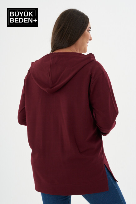 Kadın Tunik Büyük Beden M Baskılı Fermuarlı Kapşonlu Sweat Hırka SPR26BTK955-4