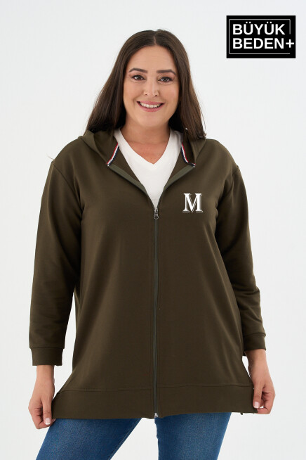 Kadın Tunik Büyük Beden M Baskılı Fermuarlı Kapşonlu Sweat Hırka SPR26BTK955-4