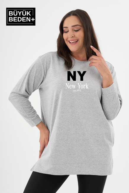 Kadın Tunik Büyük Beden NY NEWYORK Baskılı ince Sweatshırt SPR26BTK990-1