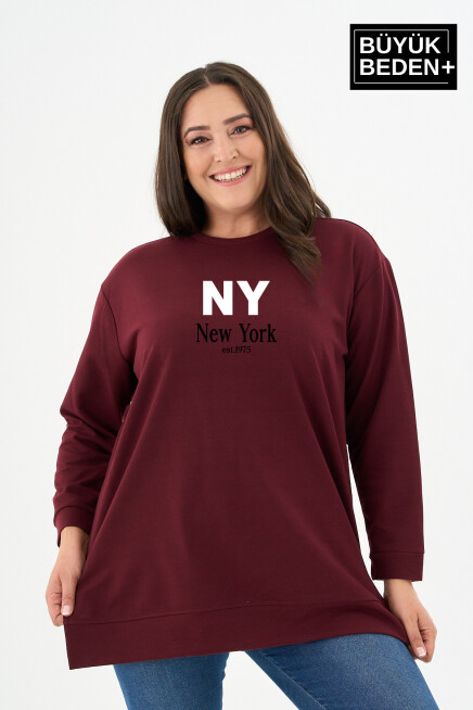 Kadın Tunik Büyük Beden NY NEWYORK Baskılı ince Sweatshırt SPR26BTK990-1