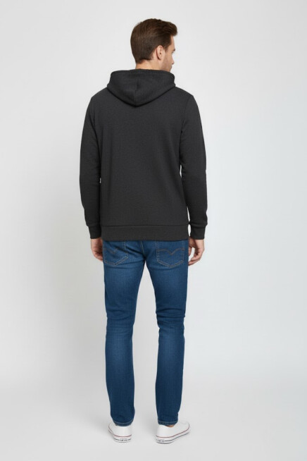 Süperlife Kapşonlu Uzun Kollu Baskılı Dar Kalıp İnce Erkek Sweatshirt SPR 2019K61