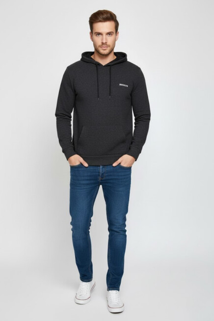 Süperlife Kapşonlu Uzun Kollu Baskılı Dar Kalıp İnce Erkek Sweatshirt SPR 2019K61