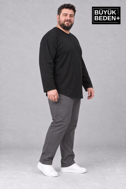 Erkek Büyük Beden Bisiklet Yaka Süprem İnce Uzun Kollu Oval Etek Tişört SPR26BTS943