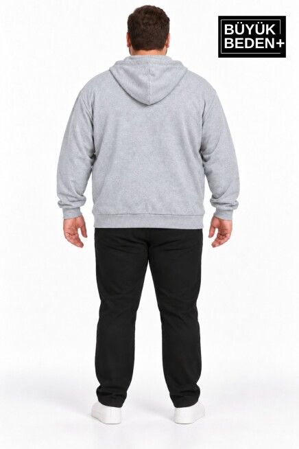 Erkek Büyük Beden İki İplik Kapüşonlu Fermuarlı Cepli Sweatshirt Hırka SPR26BHR961