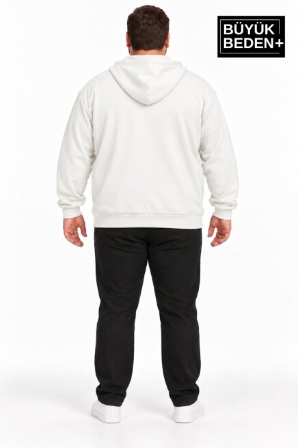 Erkek Büyük Beden İki İplik Kapüşonlu Fermuarlı Cepli Sweatshirt Hırka SPR26BHR961