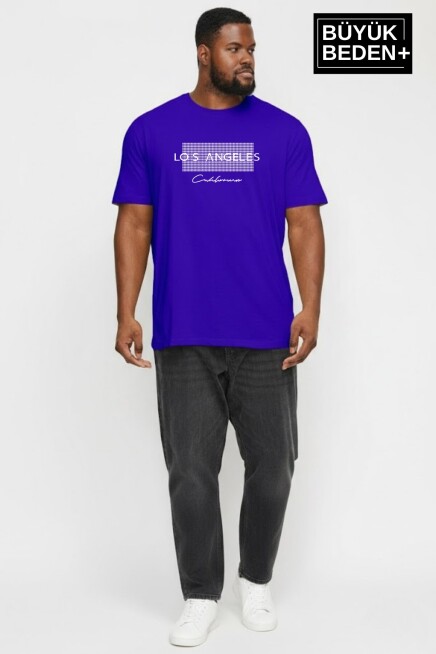 Erkek Büyük Beden Los Angeles Baskılı 3xl-6xl Bisiklet Yaka Tshırt SPR26BTS510-18
