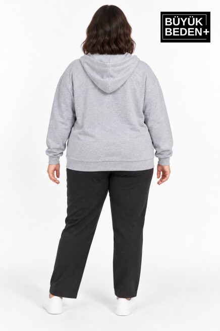 Kadın Büyük Beden Fermuarlı Kapüşonlu Cepli Sweatshirt Hırka Rahat Kalıp SPR26BHRK961
