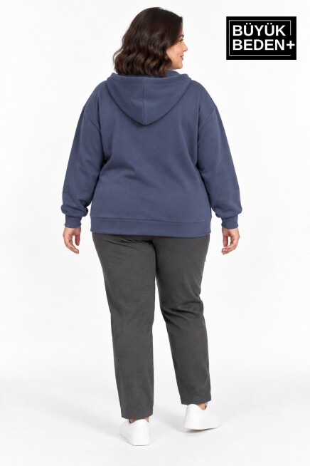 Kadın Büyük Beden Fermuarlı Kapüşonlu Cepli Sweatshirt Hırka Rahat Kalıp SPR26BHRK961