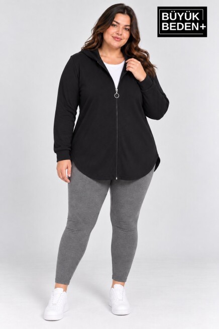 Kadın Büyük Beden Fermuarlı Kapüşonlu Sweatshirt Günlük Rahat Kesim SPR26BHR994