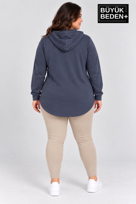 Kadın Büyük Beden Fermuarlı Kapüşonlu Sweatshirt Günlük Rahat Kesim SPR26BHR994