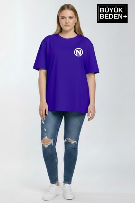 Kadın Büyük Beden N Baskılı 3xl-6xl Bisiklet Yaka Tshırt SPR26BTSK510-19