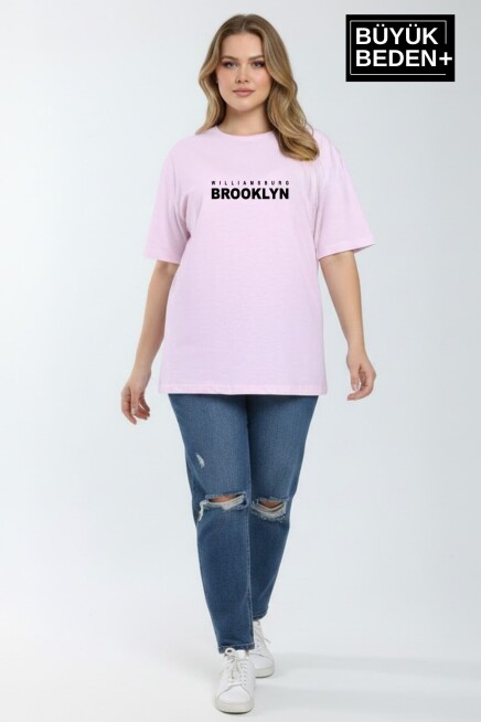 Kadın Büyük Beden  Willamsburg Brooklyn Baskılı 3xl-6xl Bisiklet Yaka Tshırt SPR26BTSK510-16
