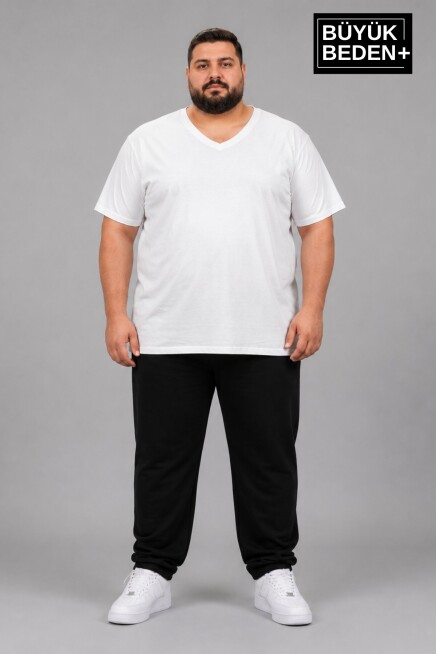 Süperlife Büyük Beden Erkek V Yaka Pamuklu Basic Tişört Lacivert 3XL-6XL SPR26BTS509